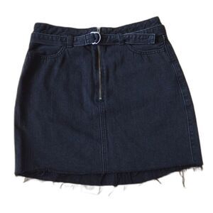Hollister Black Denim Rough Hem Jean Skirt with Belt Size 9